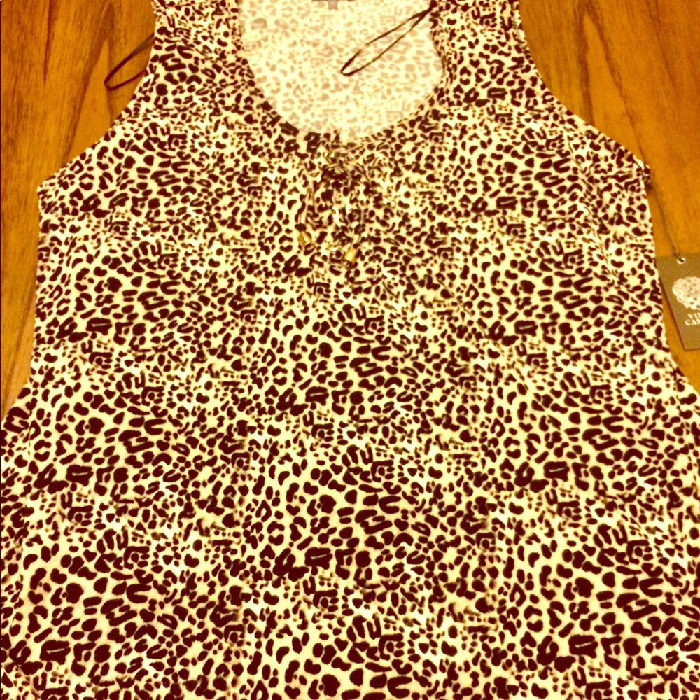 Vince Camuto, sleeveless, animal print, tie neck.